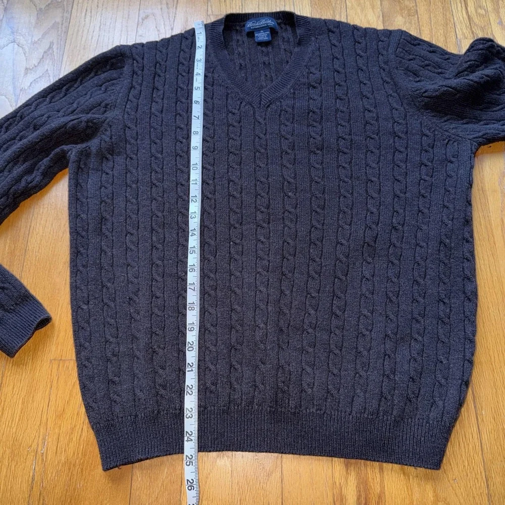 Brooks Brothers Cable Knit Merino Wool Sweater Mens XL Brown V Neck‎ Pullover